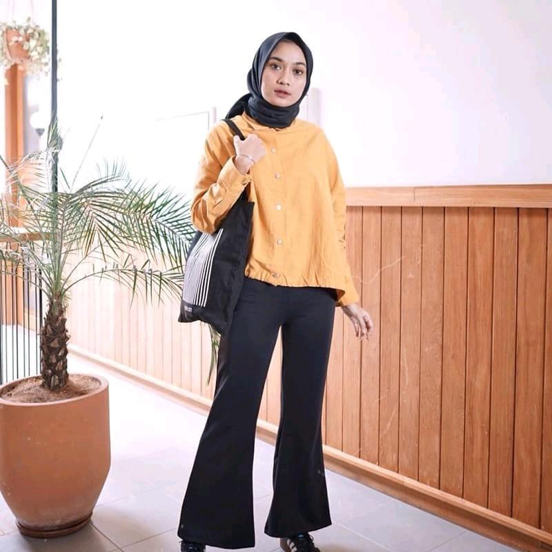 Celana Cutbray Kancing Casual Basic Wanita Bahan Katun Twill Combed Ukuran Standar Kain Melar Nyaman Panjang Tebal Stretch Baggy Fit 4