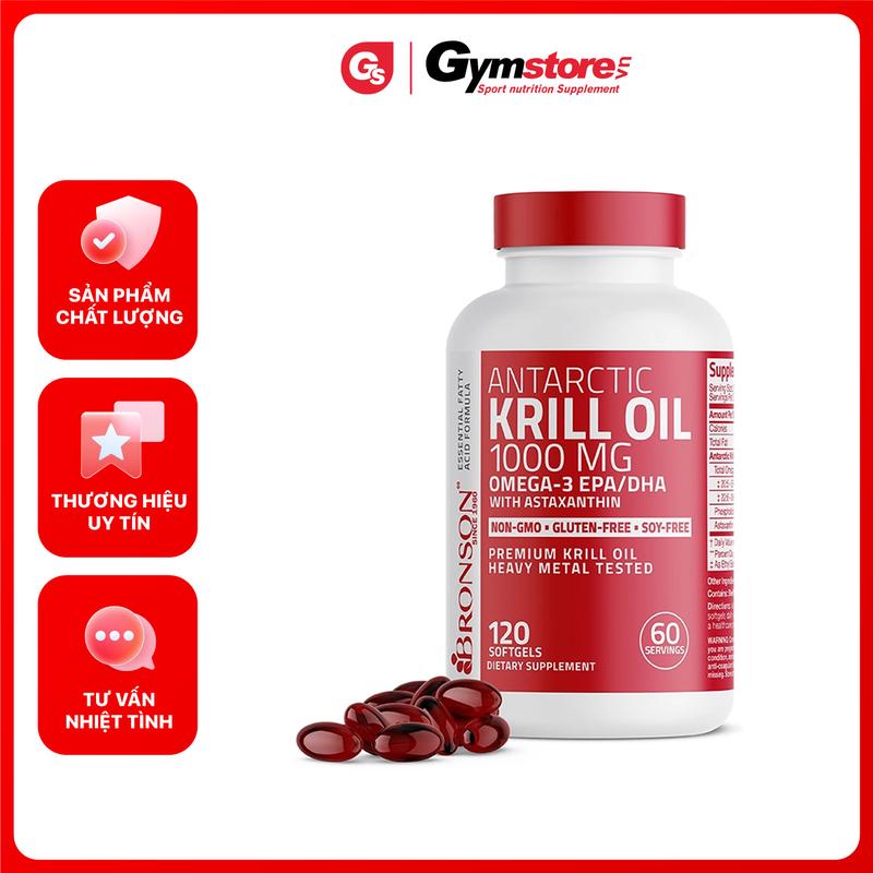 Dầu nhuyễn thể Bronson Antarctic Krill Oil Omega-3 EPA/DHA, 1000 mg | Made in USA