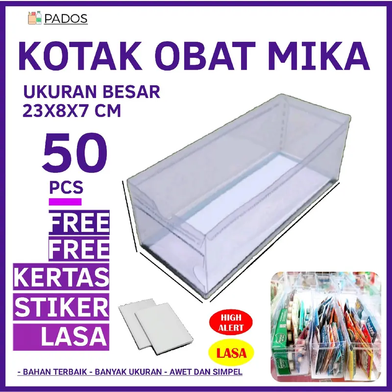 50 pcs Kotak Obat ukuran besar 23x8x7cm  Mika plastik / Apotek / Puskesmas / Rumah Sakit Kertas 0