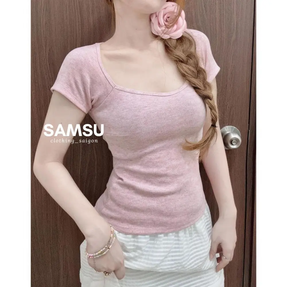[BẢN MỚI] Áo thun cúp cổ vuông ôm gọn chất tăm mịn mát Samsu.clothing_saigon Top Nữ Women Cổ Tròn Cotton Cup