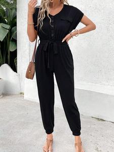 Women's Solid Color Jumpsuit, Casual Modern Comfy Chic Jumpsuit for Summer, Women's Clothes for Daily Wear
