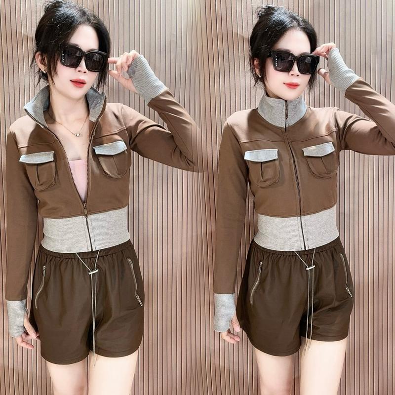 Áo Khoác Nữ Cổ Trụ Dáng Croptop Ôm Gọn - Vải Thun PC GEN  Dày Dặn Mịn Mát  - 2 Túi Trong Women Jacket Nhung 5