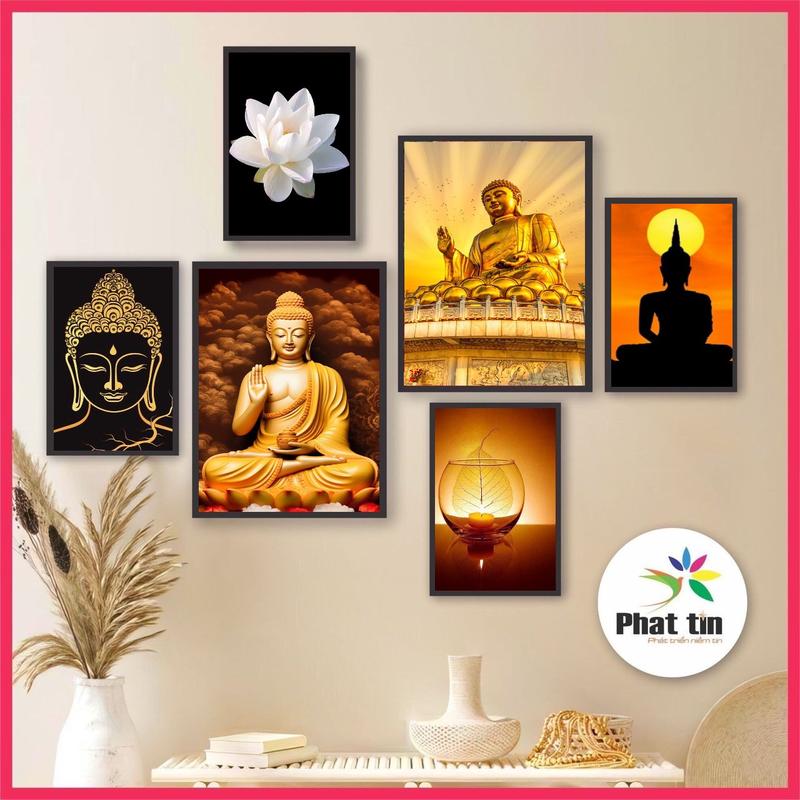  Tranh dán tường hoa sen tranh phật  trang trí phòng thờ phòng khách tranh decor Phát Tín tranh formex có sẵn keo dán 