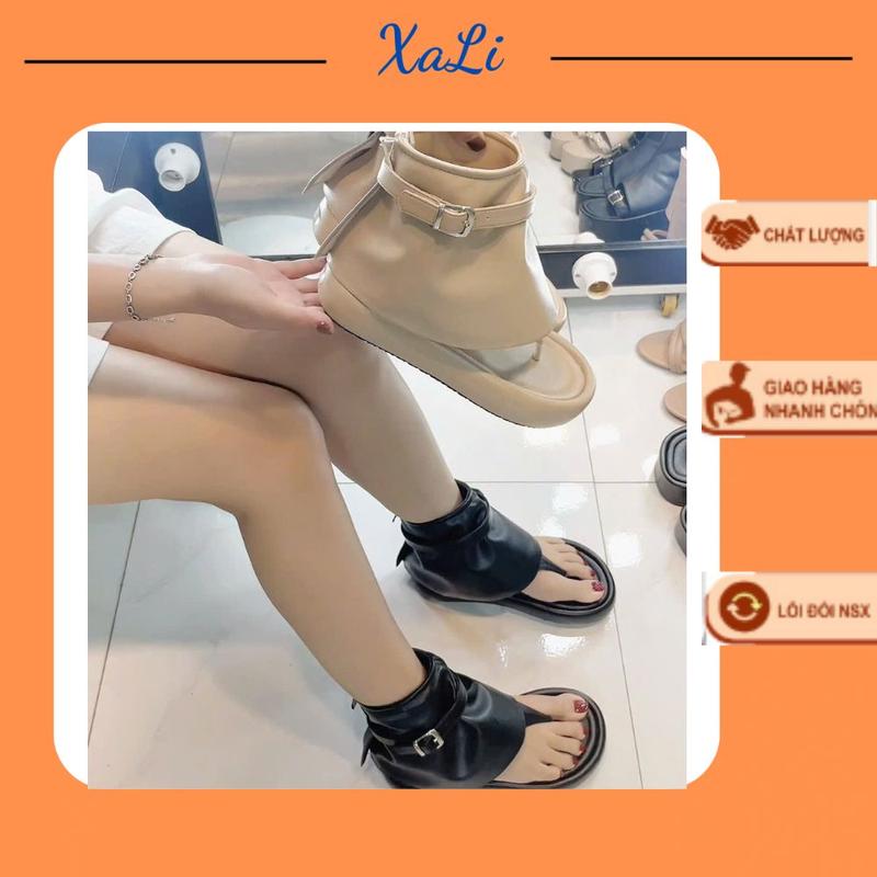 Giày Bốt Nữ Cổ Ngắn XALI Xỏ Ngón Cao 3cm Đế Bằng Thoáng Mát, Mũi Tròn Trang Trí Thắt Quai Phong Cách Mới Da Mềm Êm -GB3p Hoa Boot Tim Chelsea Boot Đồng Shoes Women boot  nữ