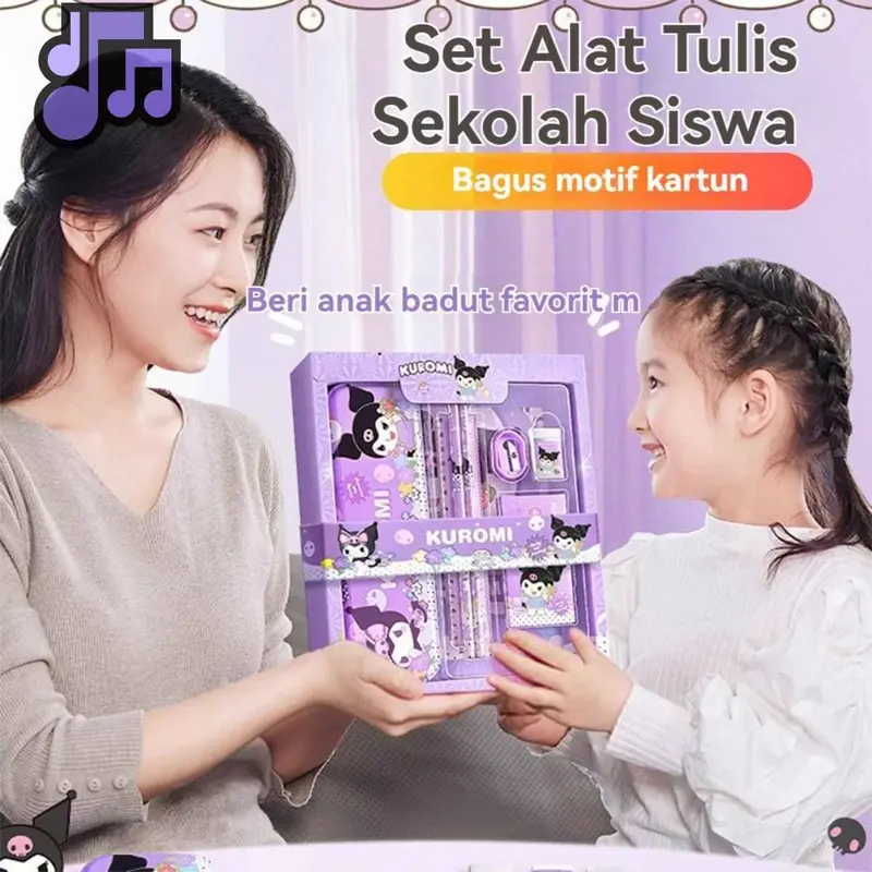 Kotak Pensil Anak Set 7 in 1 Stationery Hadiah Anak Sanrio Alat Tulis Set Kuromi My Melody Cinnamorollbrae 7
