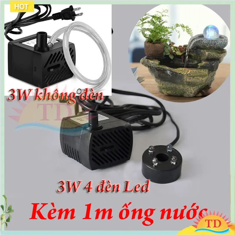 [Tặng 1m ống nước] Máy bơm nước chìm mini 3W cho bể cá, bể cá, ao, đài phun nước, thủy canh