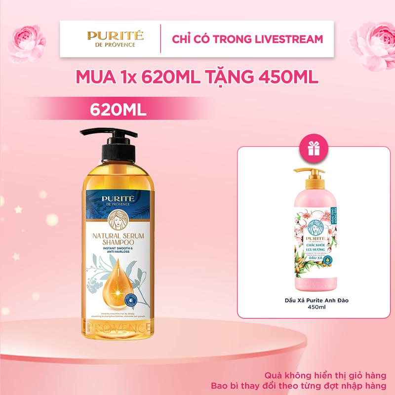 Combo Dầu Gội Purité Serum Thiên Nhiên Giảm Gãy Rụng 620ML + Tặng Dầu Xả Purite Chắc Khỏe Lưu Hương Anh Đào 450ML