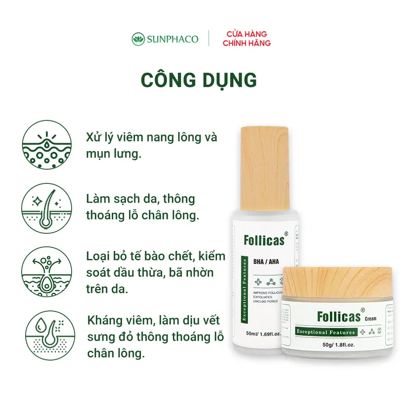 [Combo 2] Kem + Xịt Viêm Nang Lông Follicas Giúp Cải Thiện Thâm Mụn Lưng, Viêm Lỗ Chân Lông 1