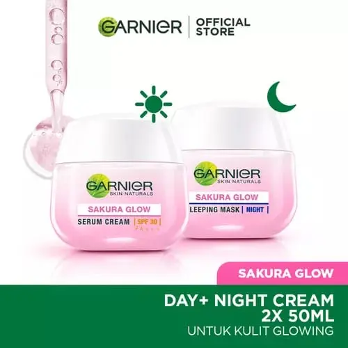 Paket Skincare Garnier Sakura Glow Skin Barrier Simple Set - Untuk Kulit Glowing Anti Ribet & Perbaiki Skin Barrier (Day Cream 50 ml + Night Cream 50 ml)