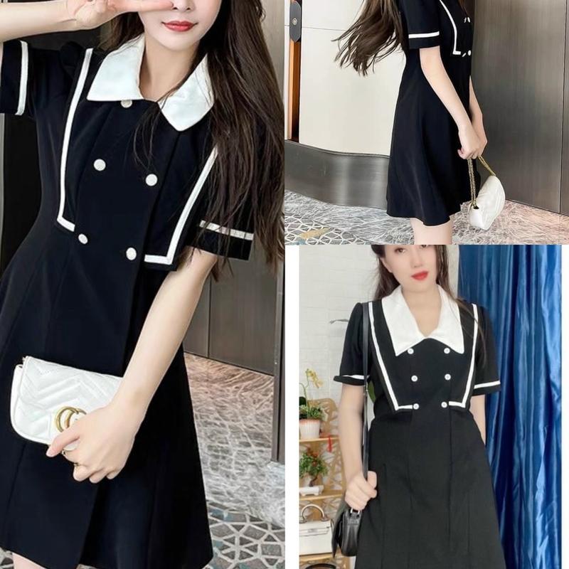 Đầm viền trắng phối cổ trắng Big size dành cho khách ngoại cỡ từ 60-90 ký
