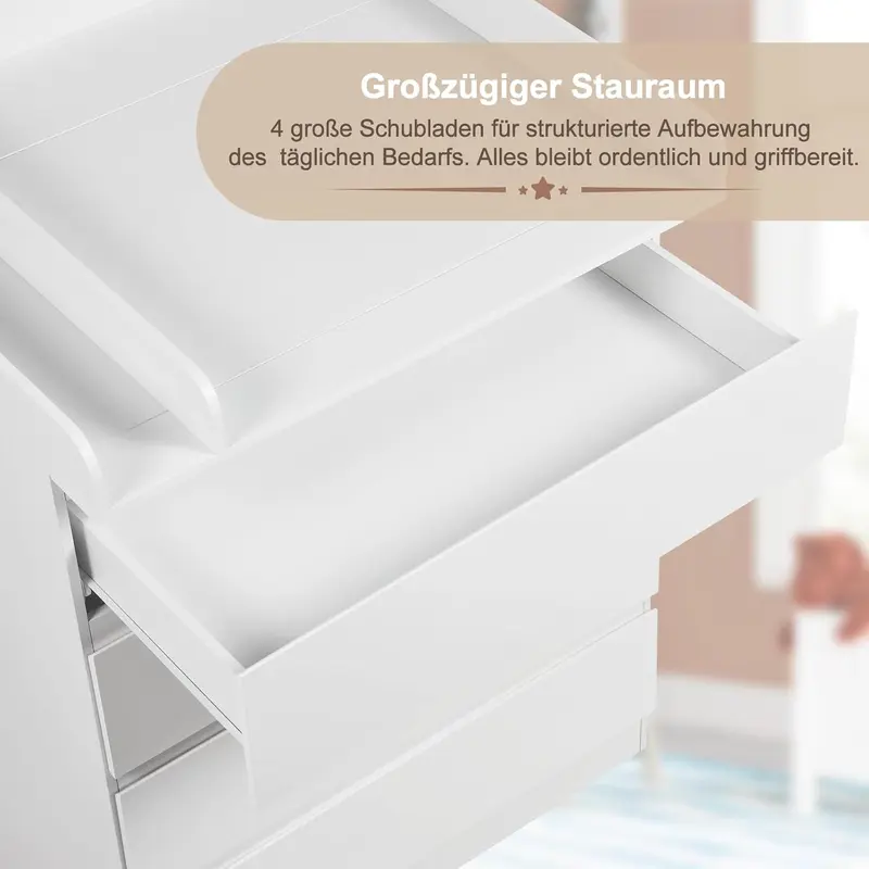 Baby Changing Unit with 4 Drawers, Changing Table Cabinet Baby Changing Station, Infant Diaper Table Changer, Chest of Drawers Dresser for Bedroom Nursery 8