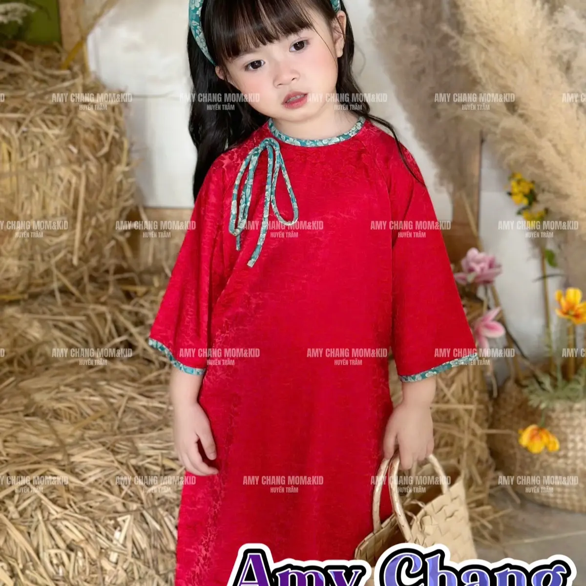 SET ÁO DÀI XANH HOA YÊN SIÊU XINH MỀM MÁT DÀNH CHO MẸ&BÉ (ảnh thật do shop chụp)/(sản phẩm chưa bao gồm phụ kiện)