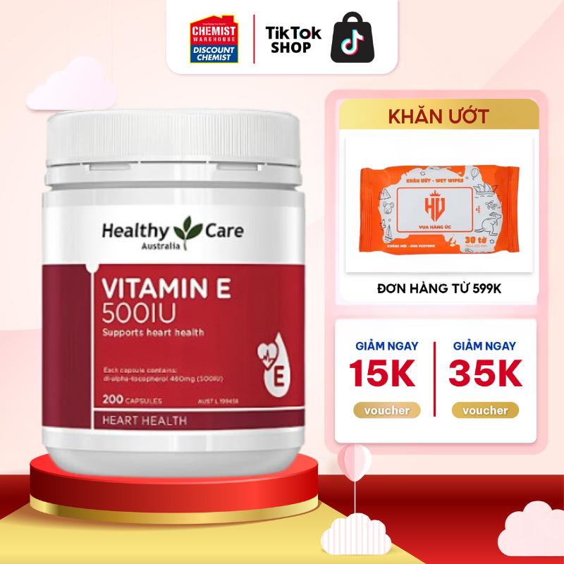  Viên uống bổ sung vitamin E Healthy Care 500IU 200 viên giúp đẹp da dưỡng tóc 