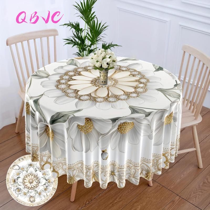 Product Introduction of Khăn trải bàn tròn, in hoa tươi, vải chống thấm nước, đồ Trang Trí nhà cửa 8