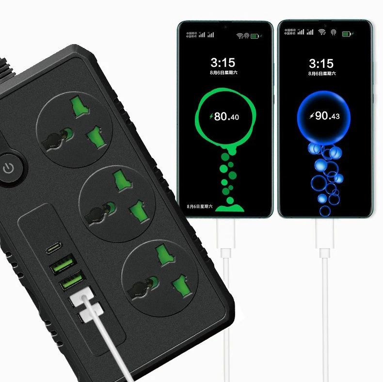 Product Introduction of US UK EU Plug Power Strip with 4 USB 1 Type-C Port 2M Extension Cord Socket Surge Overload Protector Universal Multi Outlet 21