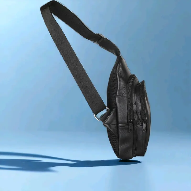 Leather Chest Bag | Stylish Daypack for Travel & Outdoor | Crossbody Sling Pack | Men's & Women's | Art-595 | Black 2