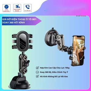 Giá đỡ điện thoại ô tô Phụ Kiện Cao Su hút chân không, kẹp điện thoại hít kính B1 chất liệu hợp kim cao cấp xoay 360 độ mẫu mới 2024