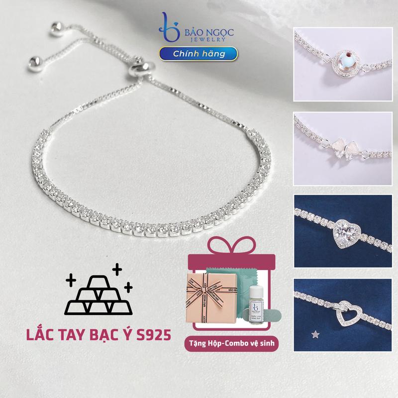Vòng tay bạc nữ đẹp chính hãng Quà Tặng Ý Nghĩa lắc tay nữ bạc s925 Xi Bạch Kim Lấp Lánh Dải Đá Zircon Chốt Dây Rút Dễ Đeo - LT2898 Bảo Ngọc Jewelry