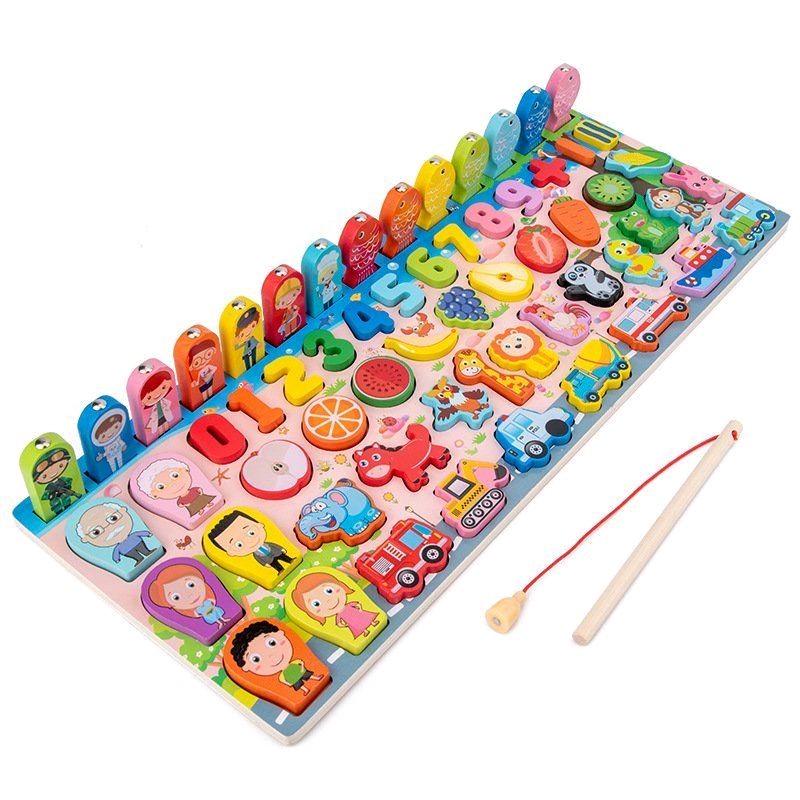 Đồ chơi câu cá và ghép hình 5 trong 1 do choi phat trien tri tue - đồ chơi gỗ - đồ chơi giáo dục