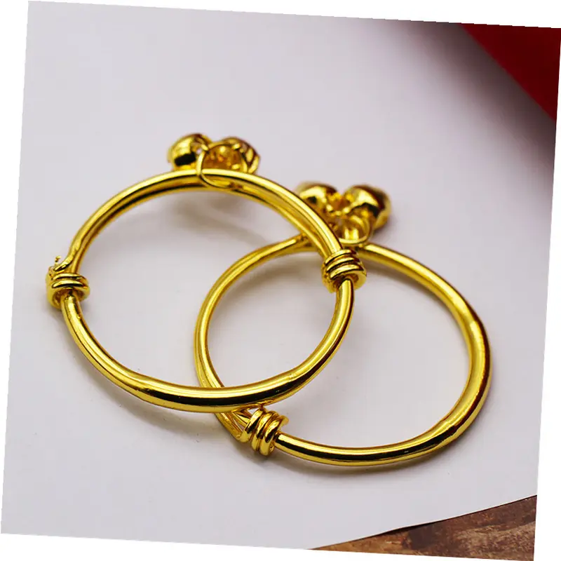 Cho Bé  Kem Vòng Tay Trẻ Em Bé Mạ Vàng, Chuông Đôi, Vòng Tay Kéo Đẩy Bụng Tròn Trơn Cho Trẻ Em, Thích Hợp Cho Trẻ 2-7 Tuổi, Quà Tặng Trẻ Em Và Trẻ Em Phụ Kiện Tóc 3
