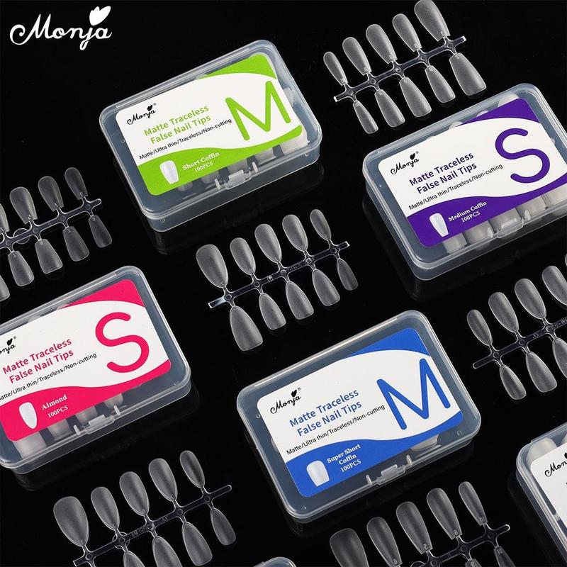 Móng Tay Nhân Tạo Monja Kiểu Ấn Trên Đầu Móng Tay Giả Lì Dáng Hạnh Nhân Ngắn Móng Tay Trùm Kín Gắn Nhanh Nối Móng Tay UV Dụng Cụ Làm Móng Tự Làm 100 Cái Hộp