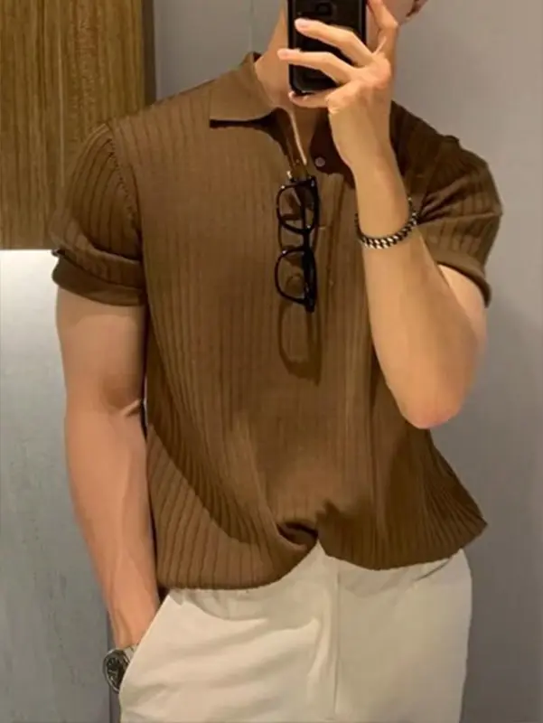 Áo Polo Cao Cấp Dệt Kim Gân, Nam San Paulo, Màu Nâu, Phong Cách Thanh Lịch, Chất Lượng Lâu Dài 2