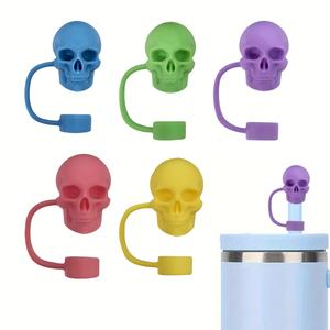 Skull Design Straw Cap, 5 Counts/set Reusable Dustproof Straw Cover, Drinkware Accessories for 10mm Straw, Straw Cap for Home Kitchen Party