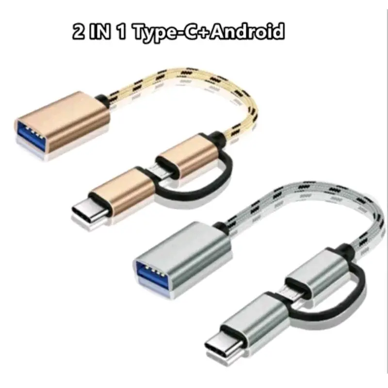 KABEL OTG 2in1 Multifungsi besi cabel USB OTG to micro& type c 2 in1 bahan bagus ori 4