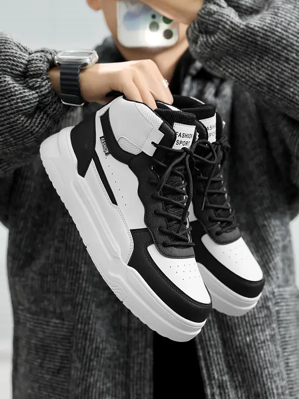 Fashion Patchwork Design Lace Up High Top Sneakers, Casual Breathable Walking Shoes, Non-slip Outdoor Round Toe Hiking Shoes Designer Shoes 2