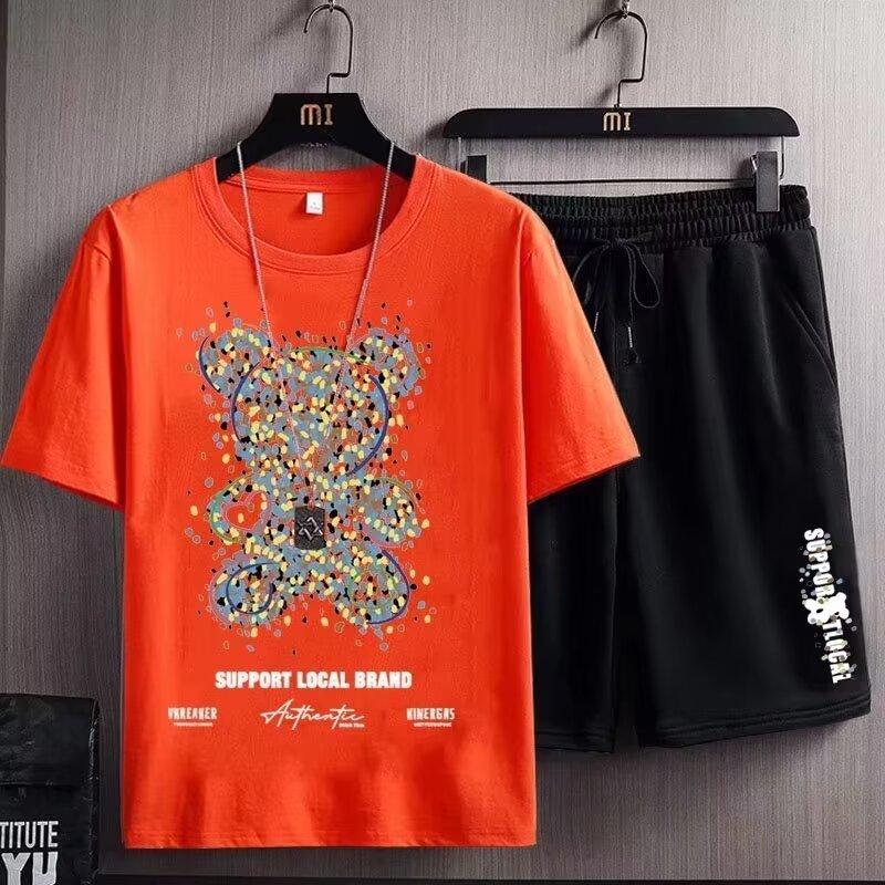 Product Introduction of M-8XL plus Size Sports Suit Men's Summer Fashion Brand Short-Sleeved Shorts Set Men's Loose Fashion Versatile Printed Casual Suit Boys[TZ730] 6