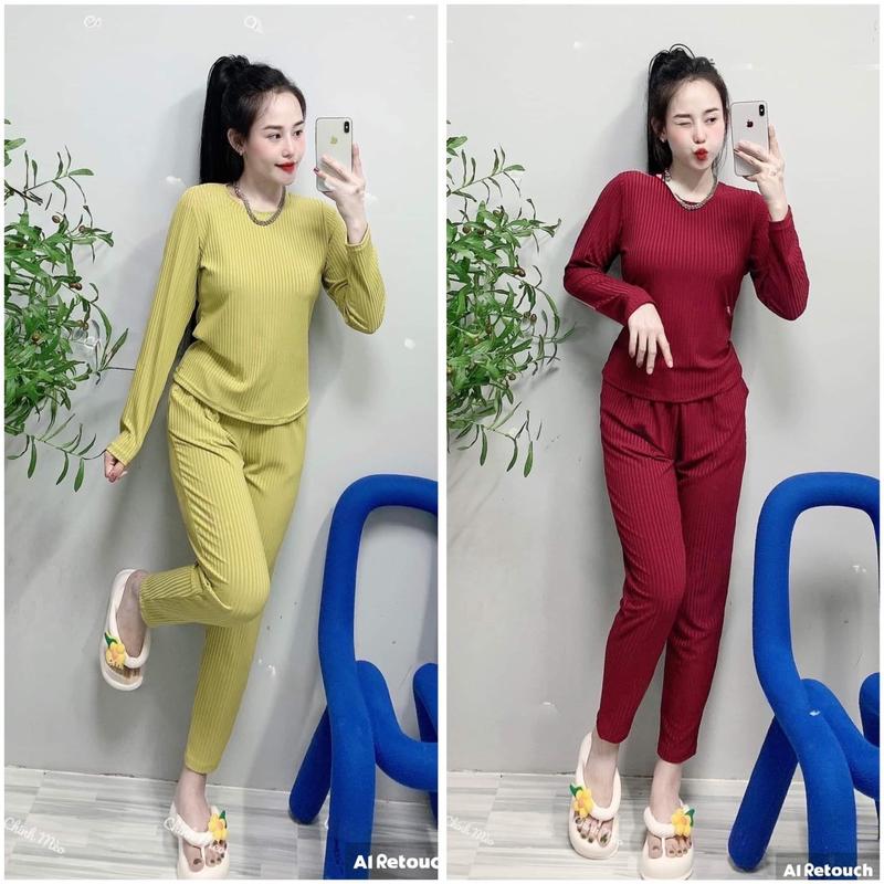 BỘ THUN GÂN DŨI CỔ TRÒN FROM QUẦN BAGGY Dưới 58KG Nữ women