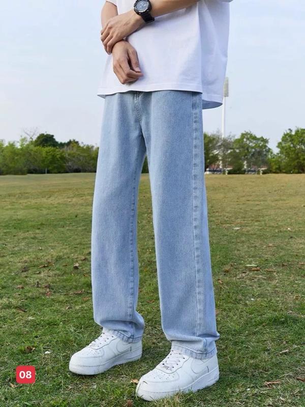 Quần baggy jean nam ống rộng trơn không rách màu xanh dương wash nhạt chất bò dãn nhẹ B008 dáng chuẩn Menswear Pants Có Túi  - TCS Trùm Chuyên Sỉ