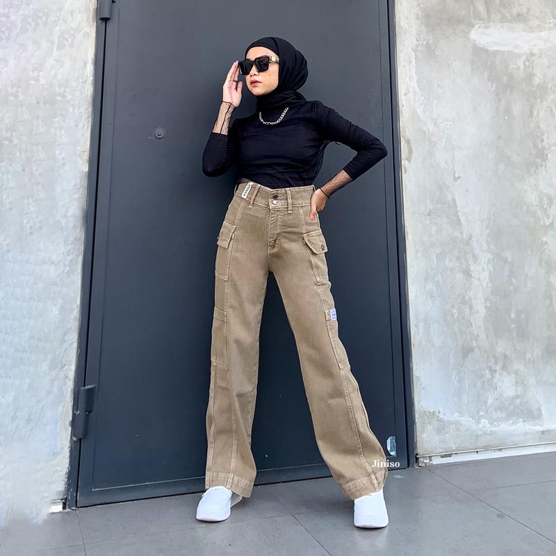 HANDS UP - JINISO Cargo Baggy Celana Jeans Wanita Highwaist 7