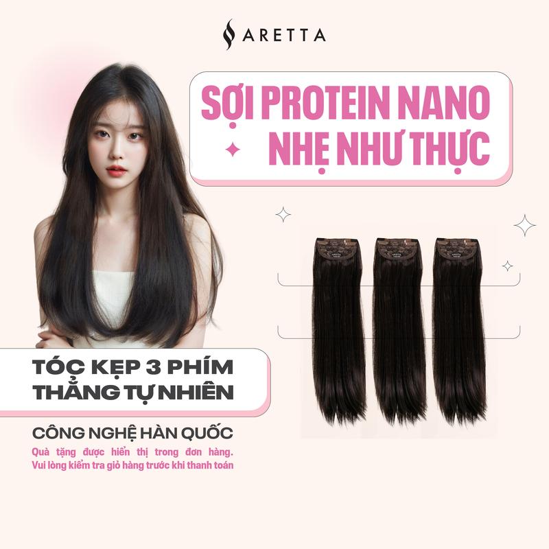 [Tặng Kèm Lược Gỡ Rối Và Xịt Dưỡng Tóc] Tóc Giả Nữ Kẹp Thẳng Tự Nhiên Set 3 Mảnh ARETTA Công Nghệ Sợi Protein Nano Mềm Nhẹ Như Tóc Thật - Tóc giả ARETTA - Trải nghiệm cảm giác nhẹ như bay