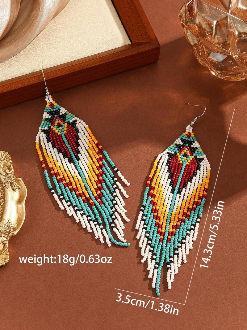 Product Introduction of Boho Style Aztec Pattern Beaded Decor Dangle Earrings, Fashion Jewelry for Party, Daily Clothing Decor, Trendy All-match & Exquisite Jewelry for Birthday Gift 12