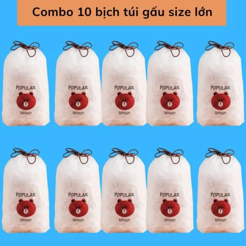 (10 Túi) Combo 1000 màng bọc thực phẩm PE túi gấu có chun co giãn bọc đồ ăn, chùm đầu đa năng - Túi Gấu Bọc Thực Phẩm 0