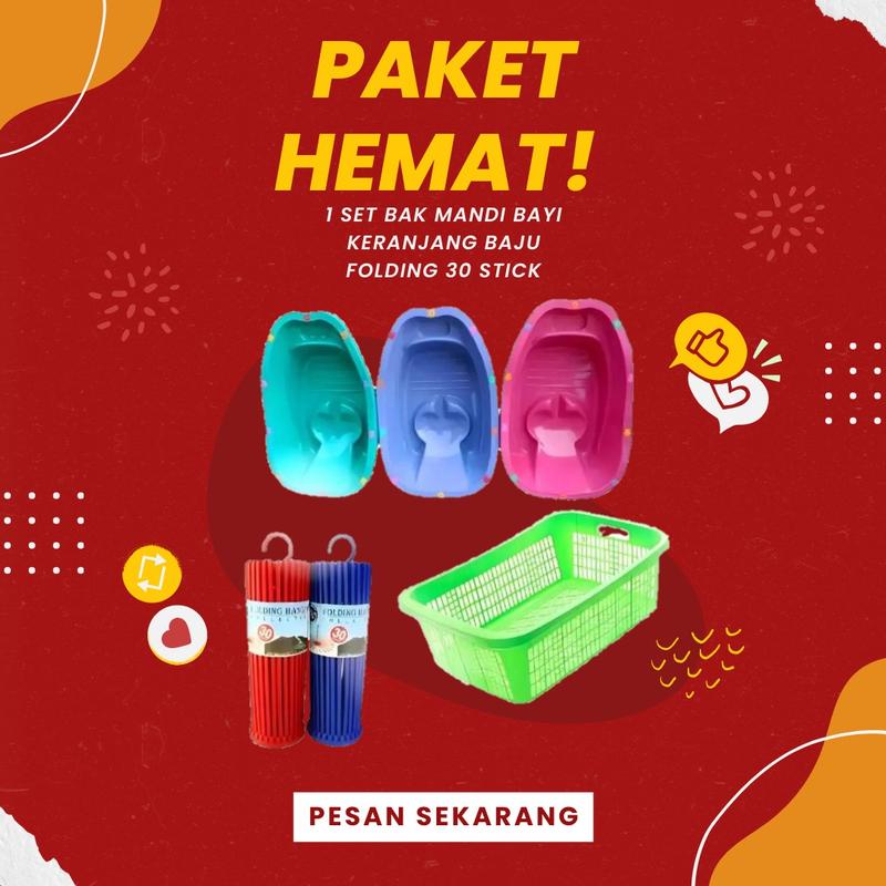 Product Introduction of {PAKET HEMAT} Bak Mandi Bayi + Keranjang Baju + Folding 30 Stick 1