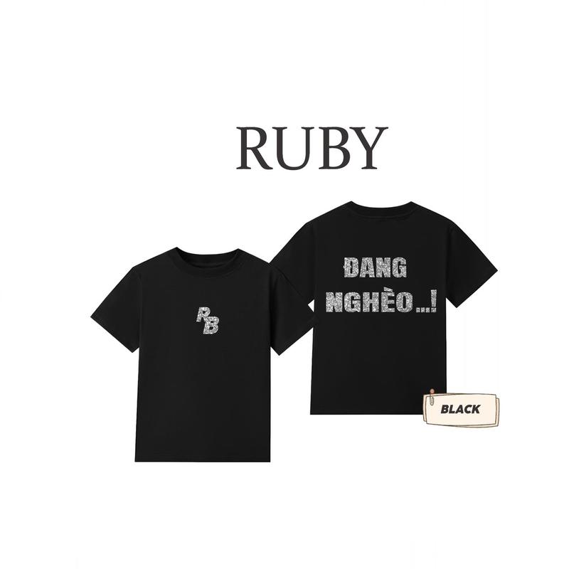 [ RBLUXURY ] Áo Thun Nam Nữ RB ĐANG NGHÈO !  Nữ  Kim Tuyến Verson Gray Thanh lịch Cotton 0