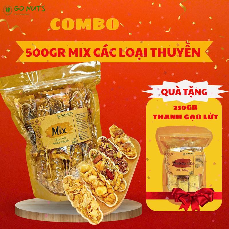 [COMBO D1] Mix thuyền túi 500g TẶNG 1 túi Thanh gạo lứt 250g GO NUTS, bánh hạt mix ngũ cốc dinh dưỡng
