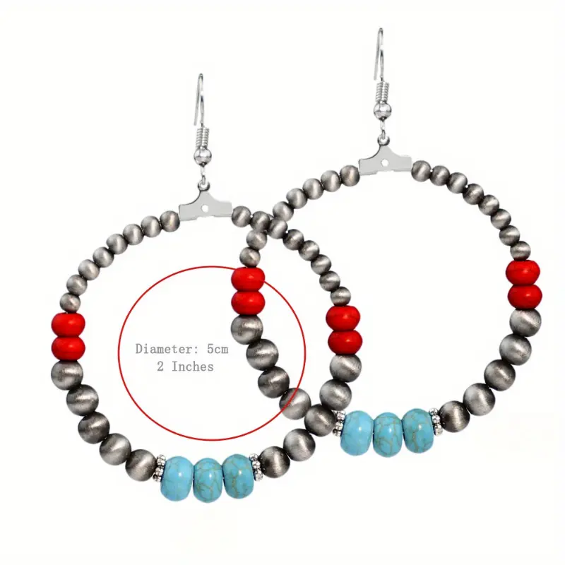 Retro Bohemian red turquoise beaded national necklace earrings bracelet set of three. delicate gift 5