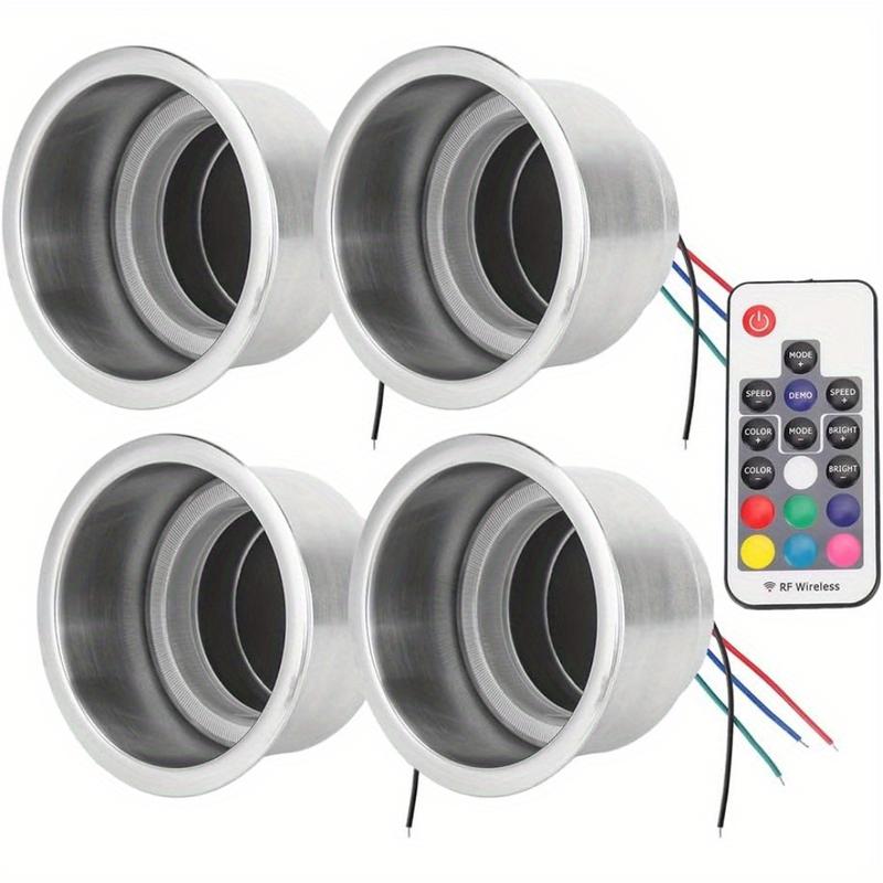 TikTok Shop Cup Holder Kimiss 4 PCs Set DC 12V RGB LED Car Beverage Bottle Cup Holder with Remote Control Suitable for Ship RV Truck GB Stainless Steel Cup Holder Remote Control