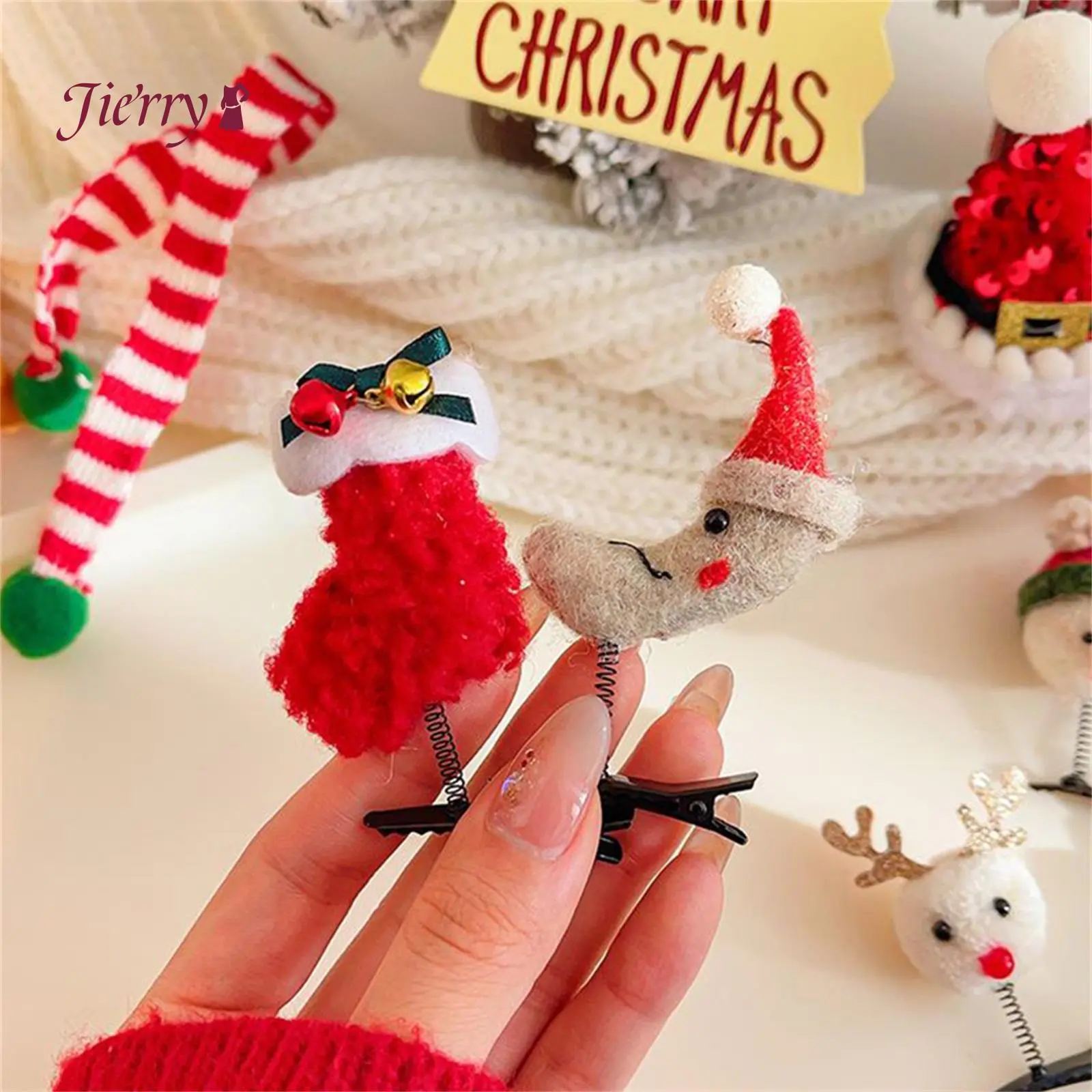 Christmas Hair Clip, Cute Sock Bang Clip Hair Styling Tool with Bells for Girls Women