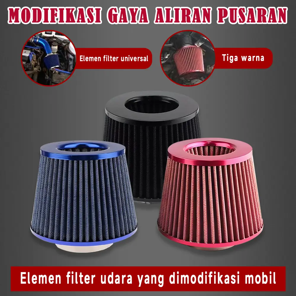 Karbu Racing Filter Udara 76MM Universal Intake High Flow 3 Inch untuk Mobil Balap Sport Performa Tinggi