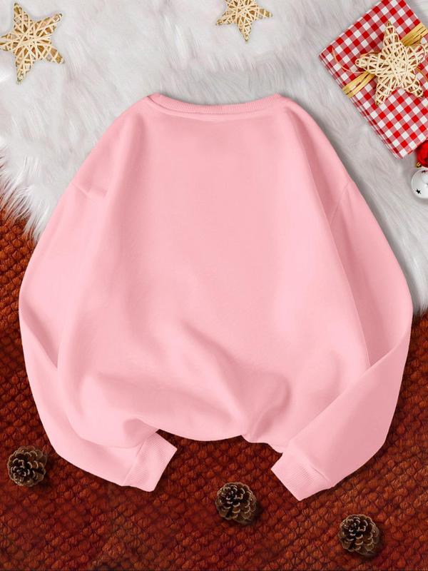 Women's Christmas Tree & Letter Print Drop Shoulder Sweatshirt, Casual Long Sleeve Round Neck Pullover for Daily Wear, Ladies Fall & Winter Clothes 7