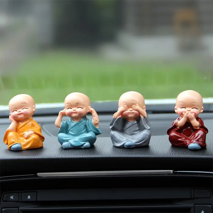 (Video Review) Bộ Tượng Chú Tiểu Hòa Thượng Tứ Không - Phật Phong Thủy Mini 4 Tư Thế, Trang Trí Xe Hơi, Để Bàn Làm Việc - Shop phụ kiện đồ chơi ô tô EUNOIA Nội Thất Nhựa 2