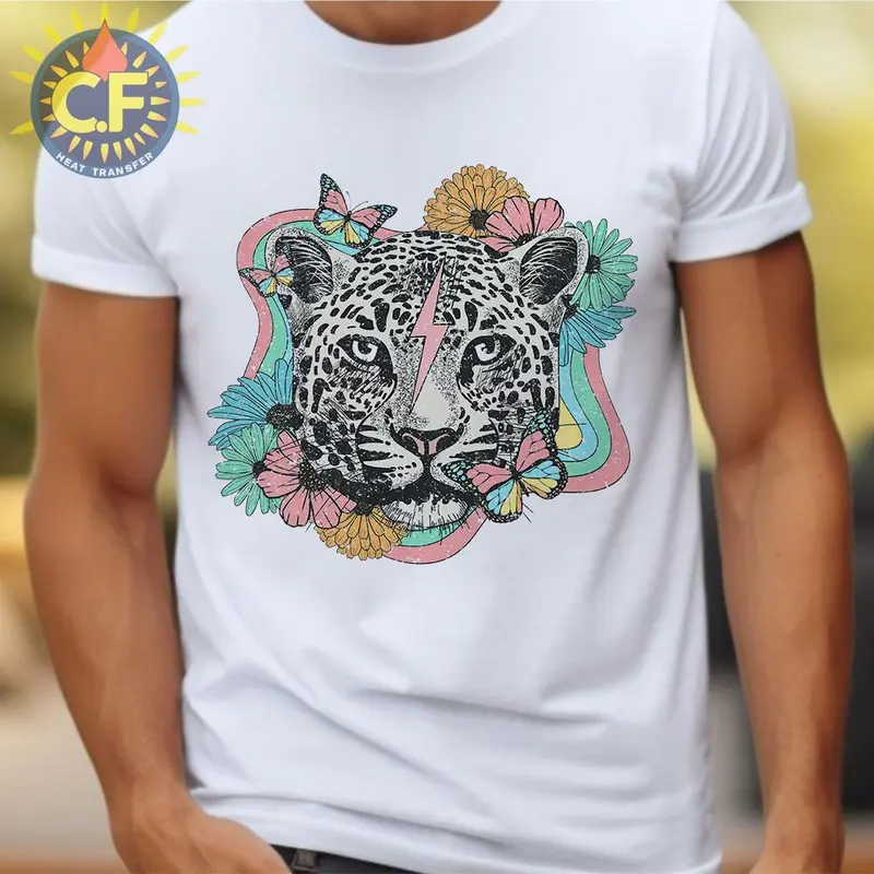 Leopard Themed Heat Transfer Sticker, Flower & Butterfly Pattern Heat Transfer Sticker, DIY Decoration for T-shirt, Bag, Hat 5
