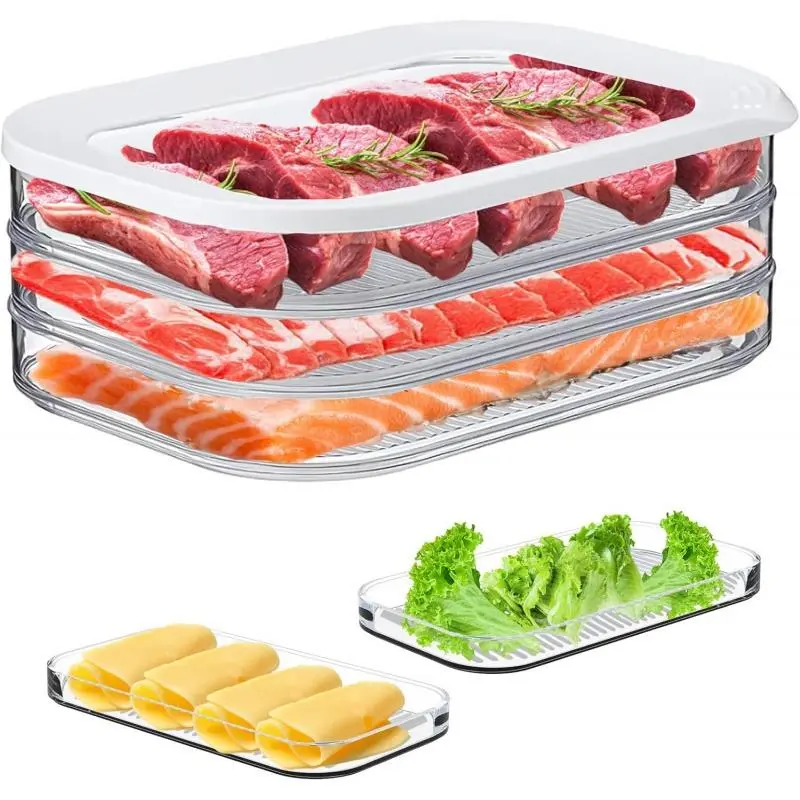 3 Layer Deli Meat Container, 1 Count Stackable Food Storage Box with Lid, Cold Cuts & Lunch Meat Organizer, Meal Prep Container for Cheese, Kitchen, Modern Kitchenware 5