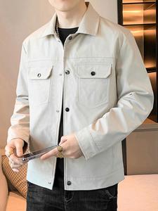 Men's Regular Fit 2024 Trendy Street Style Plain Pocket Button Front Jacket, Flap Pocket Collared Jacket, Long Sleeve Coat, Casual Streetwear Outerwear for Autumn Winter