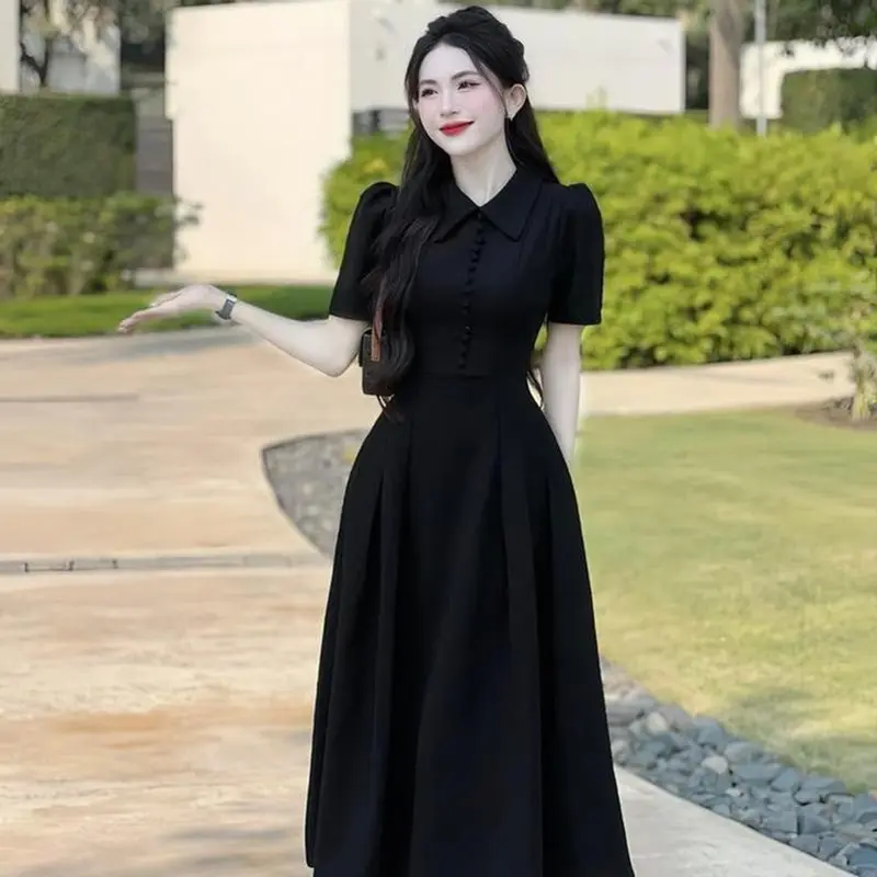 Đầm váy nữ cổ sơ mi tay ngắn đính nút thật dáng dài xᶖnh xắn phù hợp cho các nàng đi chơi, đi tiệc đá xám 2
