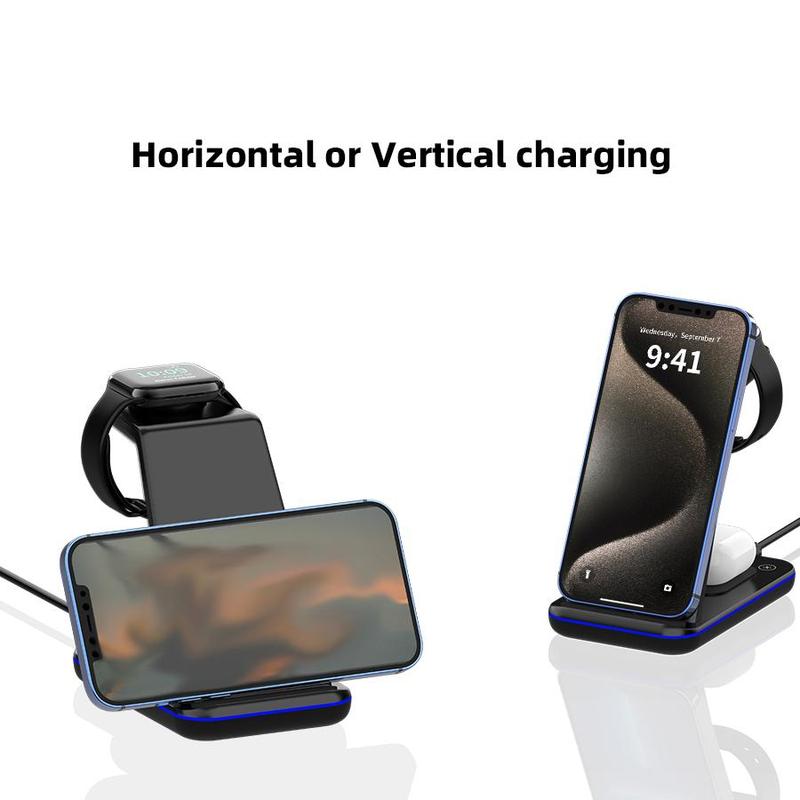 Product Introduction of 3 in 1 Wireless Charging Station, Portable Chargers with LED Light, 15W Fast Desk Charging Station, Wireless Charger Compatible with iPhone 16/15/14/13/12/11 Pro Max/X/XS Max/8/8 Plus, Smartphone Electronic Accessories 5